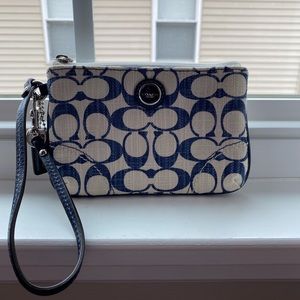 Blue and tan coach wristlet